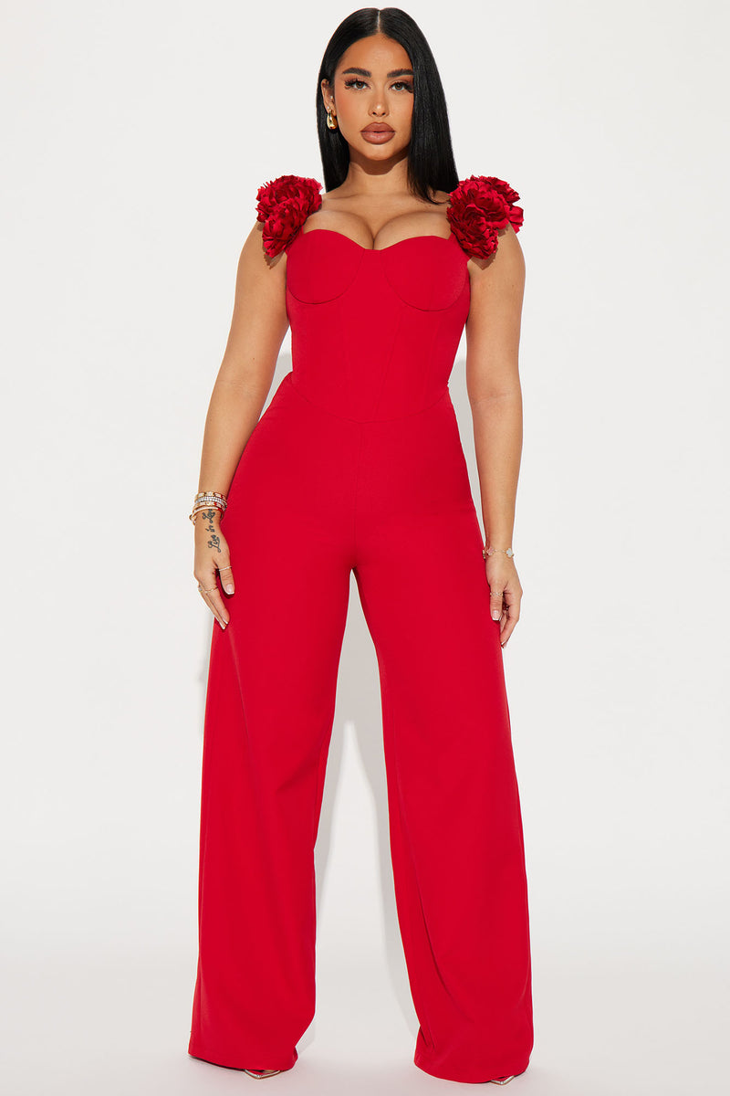 Fabulosity Stretch Satin Jumpsuit - Red