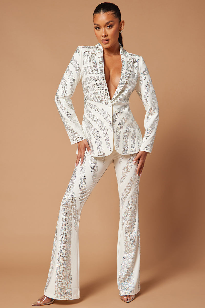 Crystal & Sequin Embellished Blazer Pants Set