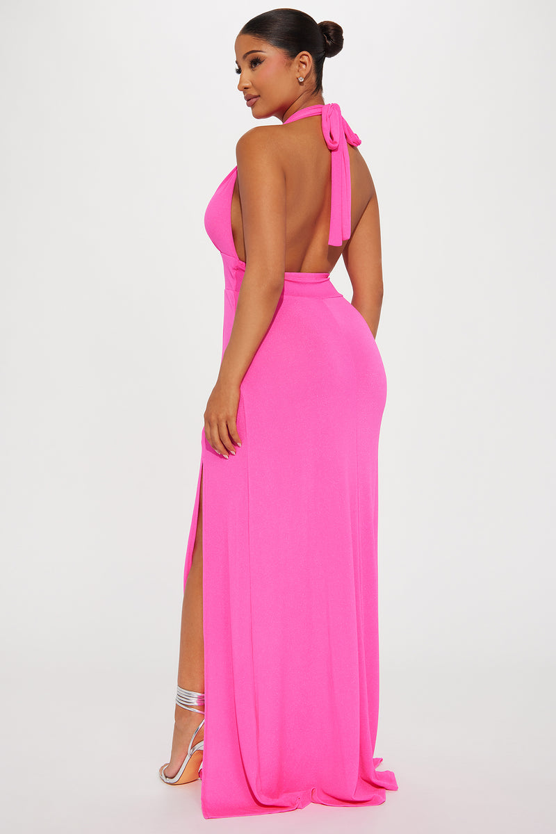 Halo Hot Pink Halter Dress – Montique