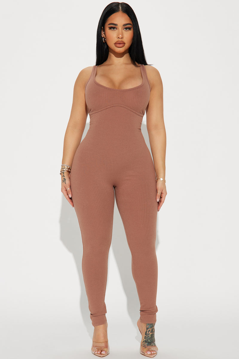 Chill Out Comfy Ribbed Jumpsuit - Mocha