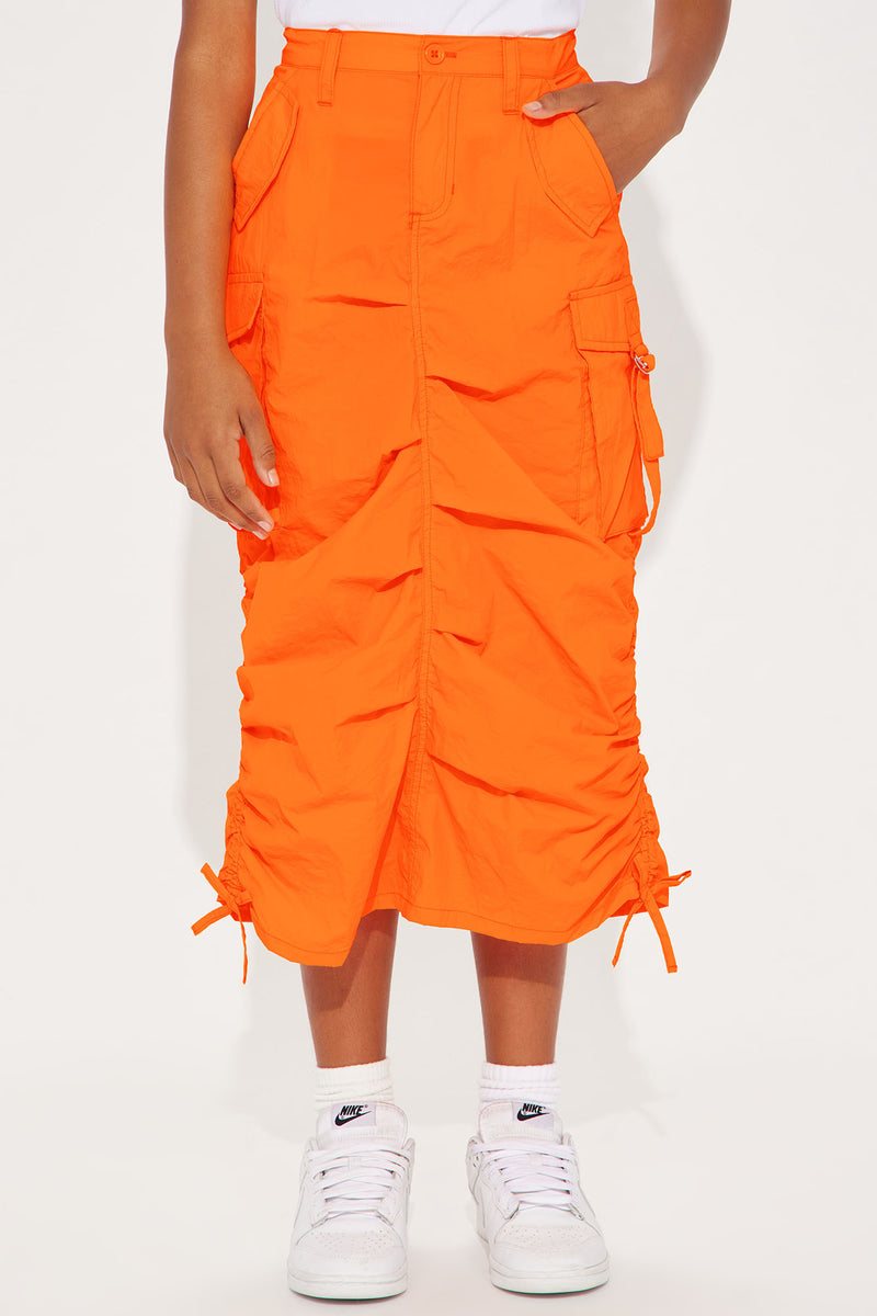 Mini Nylon Cargo Maxi Skirt - Orange