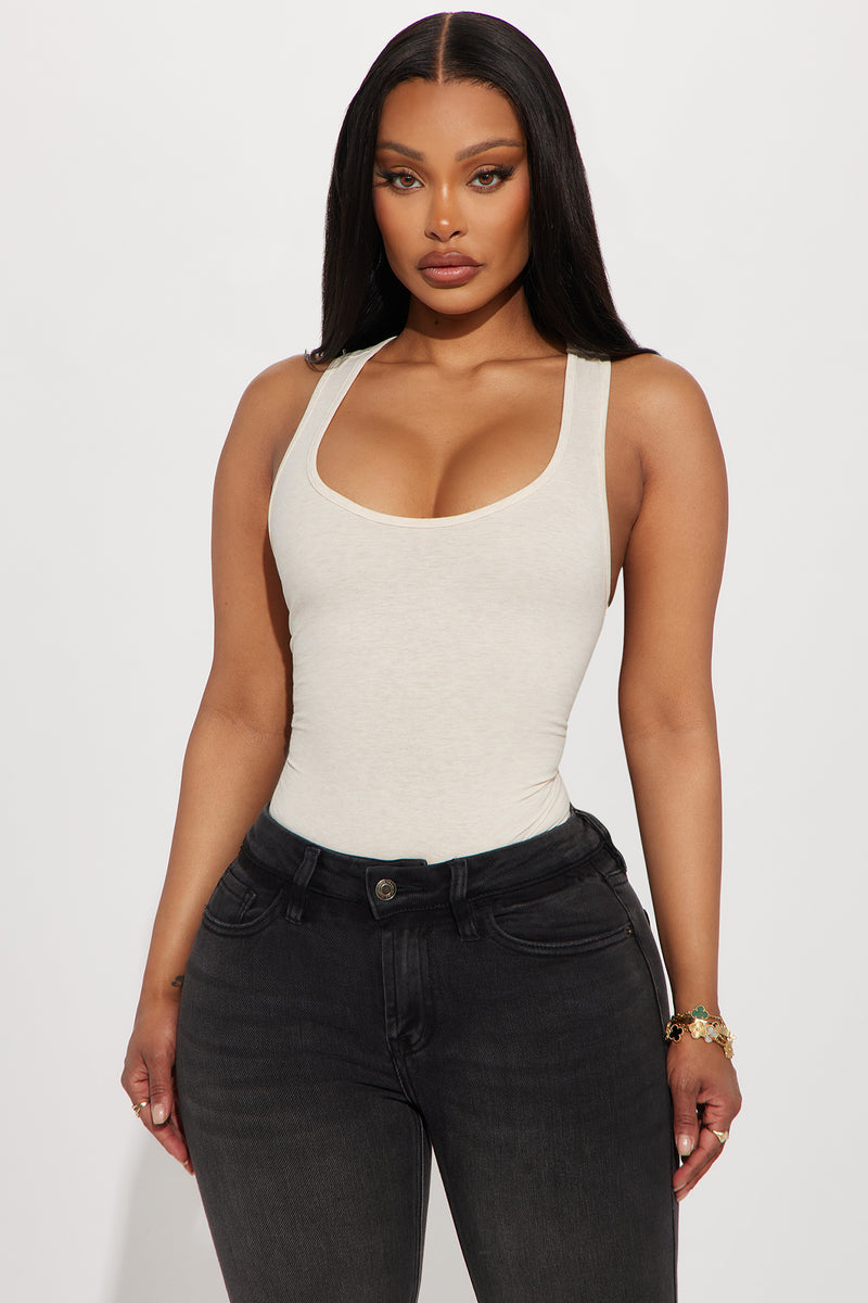 Divine Basic Tank Bodysuit Oatmeal Fashion Nova Basic Tops And Bodysuits Fashion Nova 5329