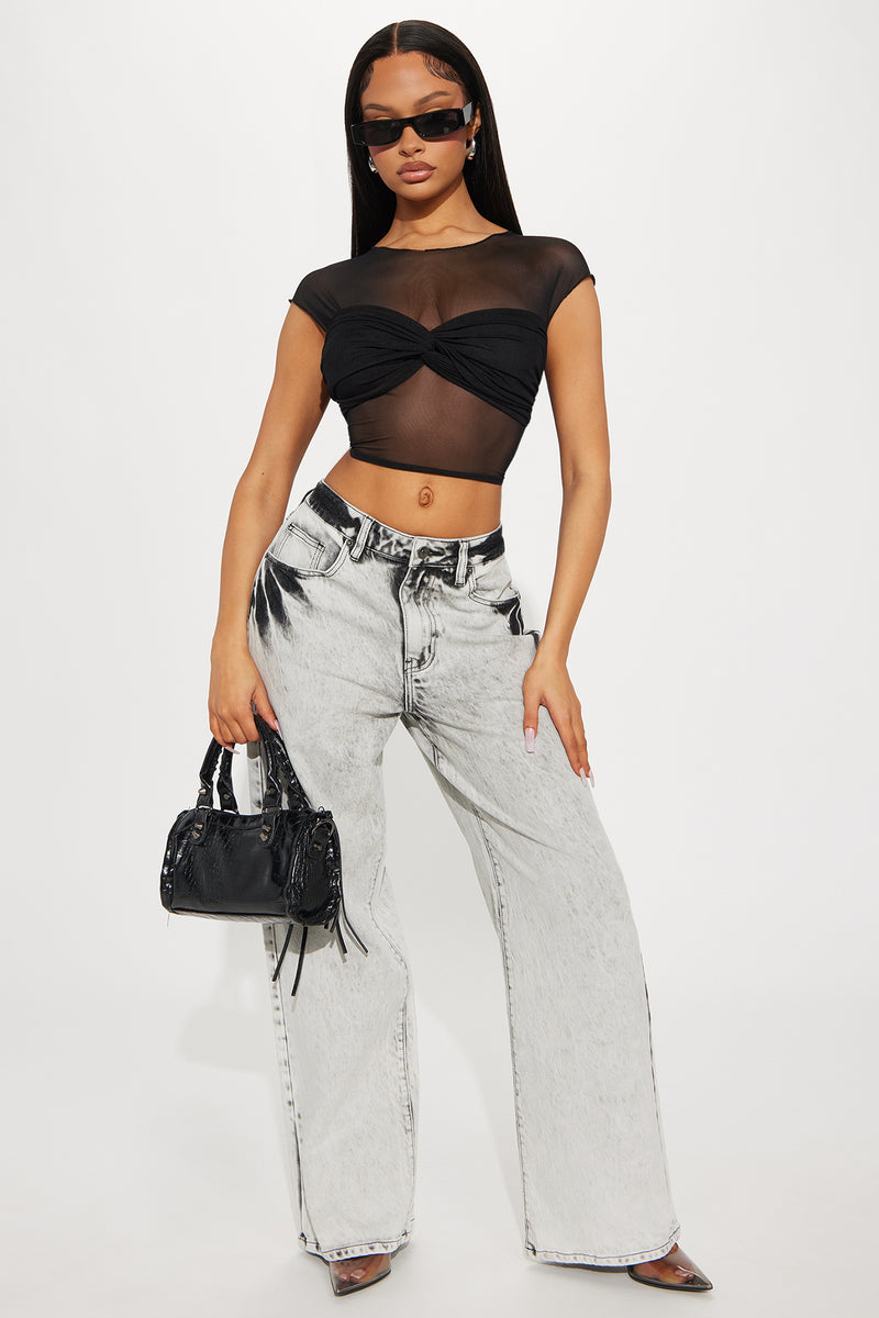 Natalie Mesh Top - Black, Fashion Nova, Knit Tops