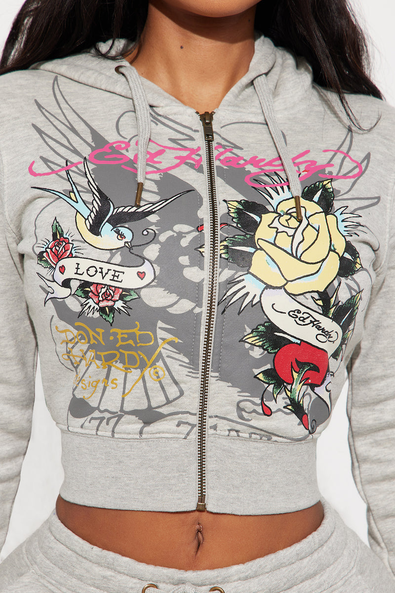Broken Hearts Ed Hardy Zip Front Hoodie - Red, Fashion Nova, Screens Tops  and Bottoms