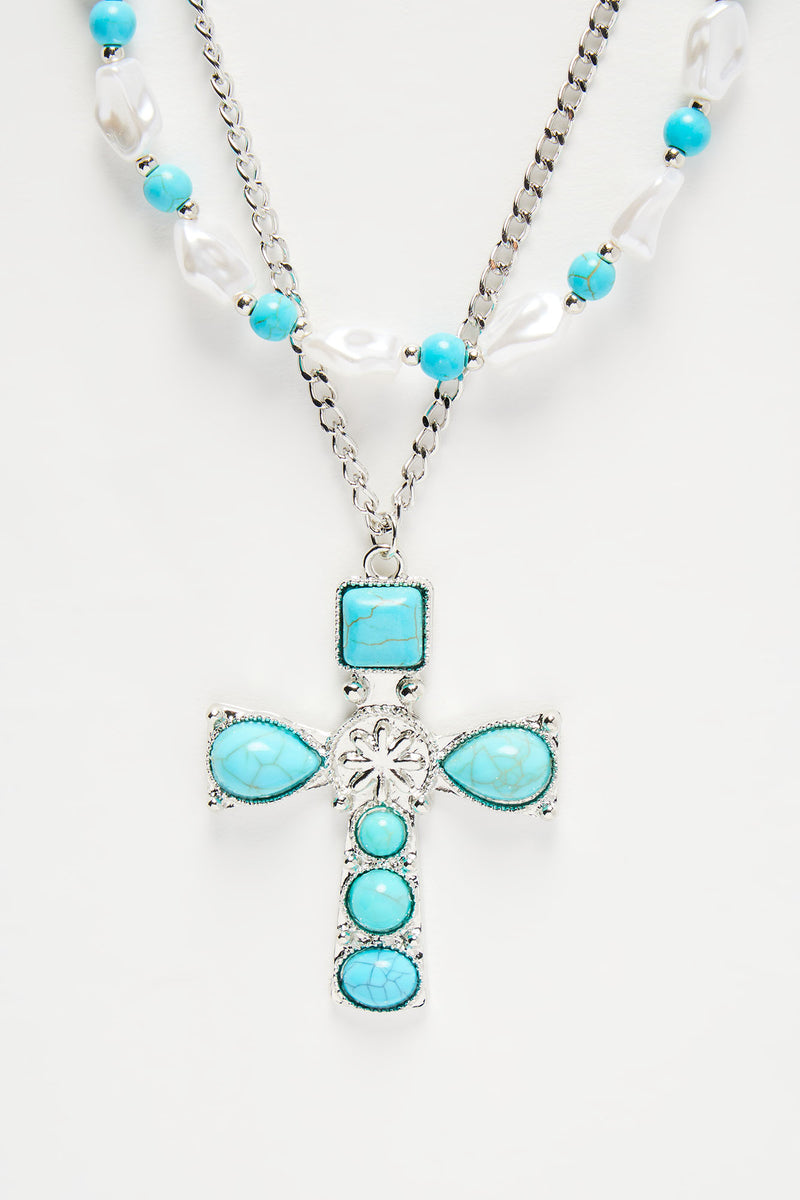 On My Side Necklace - Silver/Blue