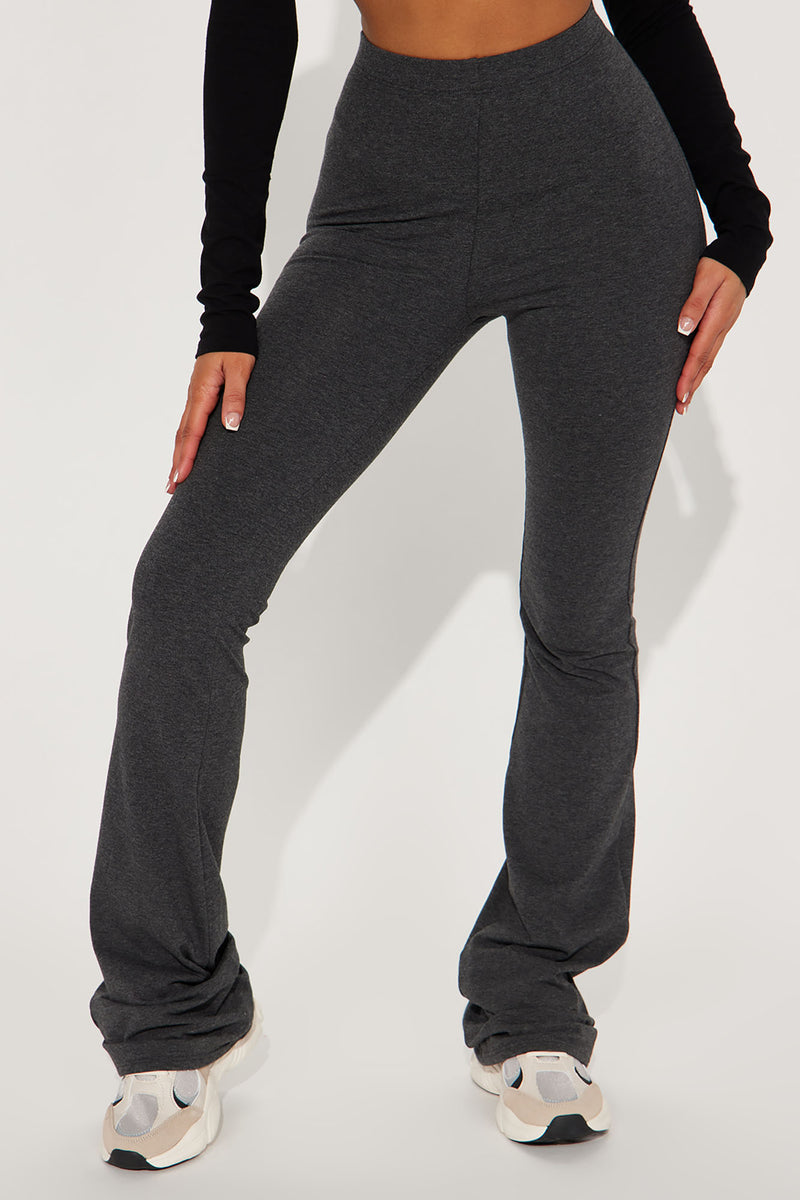 Ribbed High Waisted Flare Pants - Charcoal