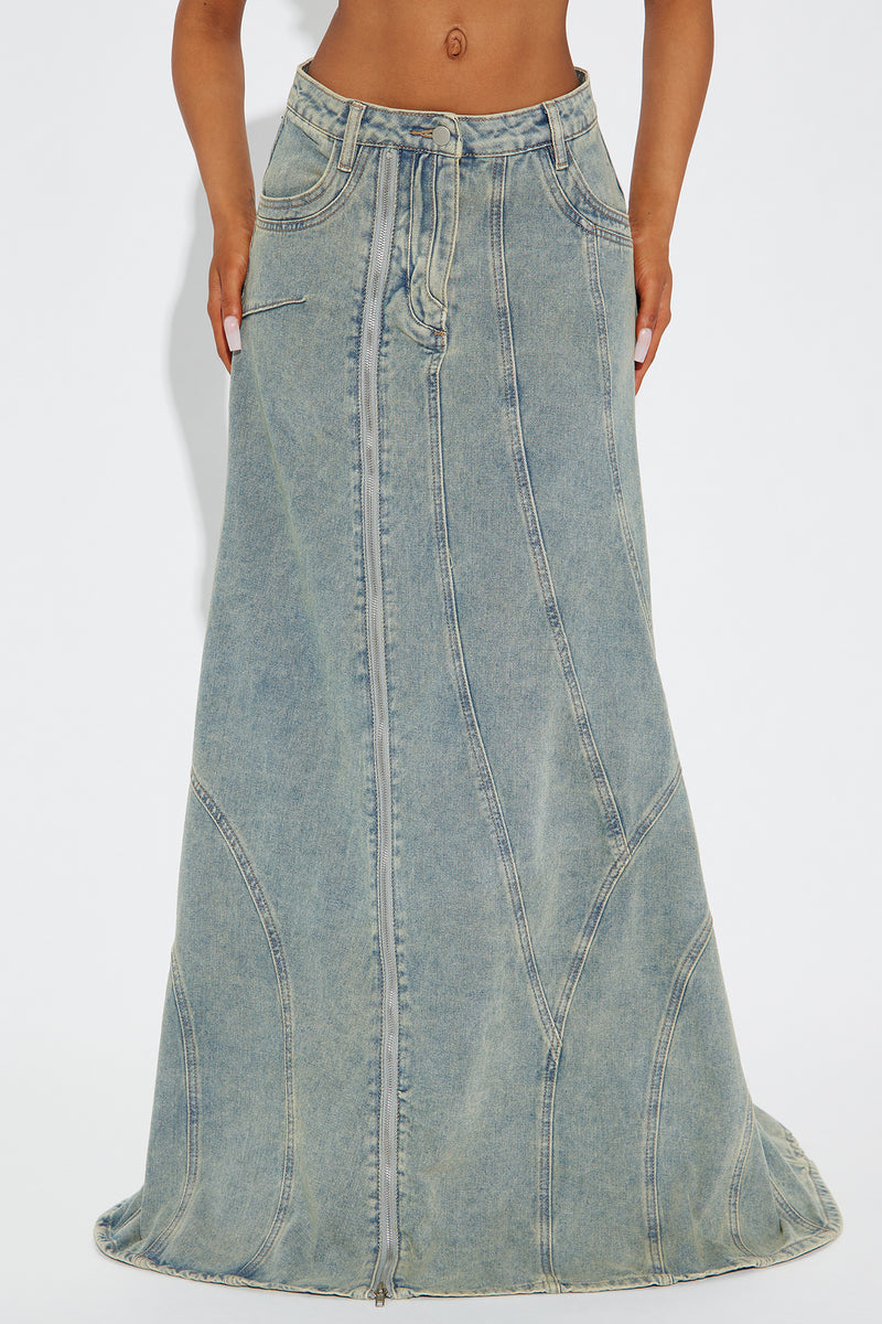 Show You The Way Tinted Denim Maxi Skirt - Vintage Wash