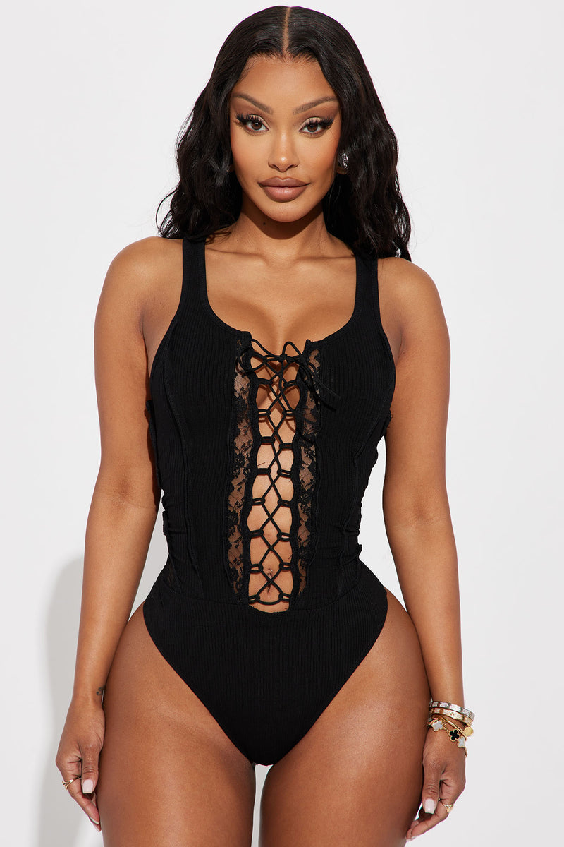 Lipsy lace up swimsuit in black