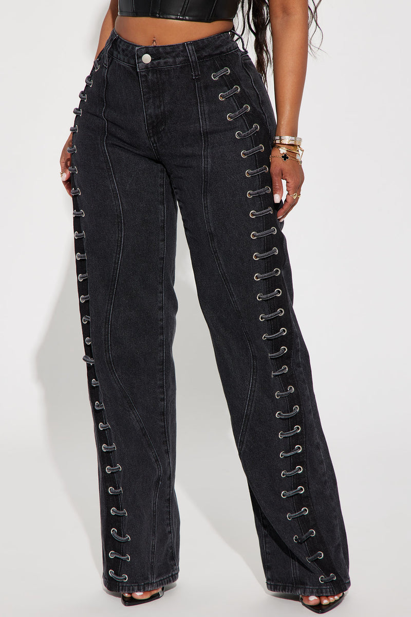 Hot Topic Black Celestial Split Straight Leg Jeans w/ Chain-13-$49.90 MSRP
