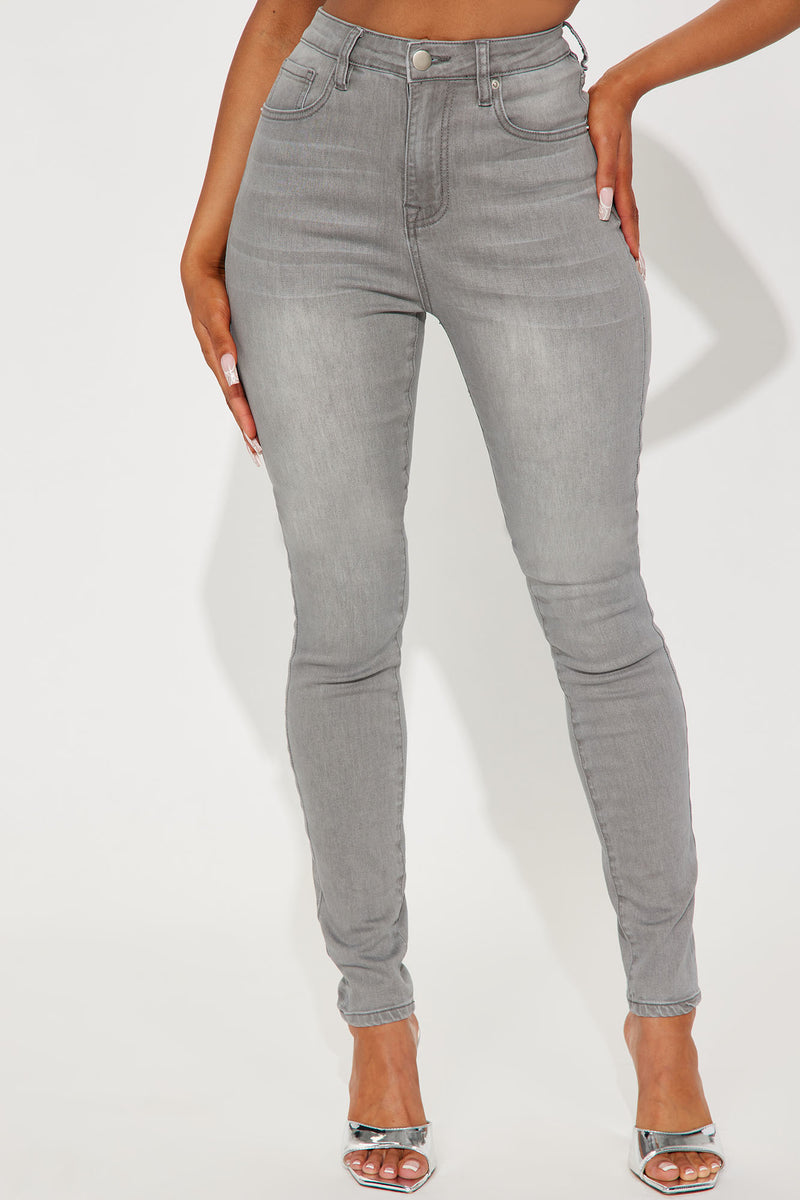 Nova Fashion - Audrey Nova, Stretch Grey Jeans | Tall Skinny High Rise Fashion Jeans |