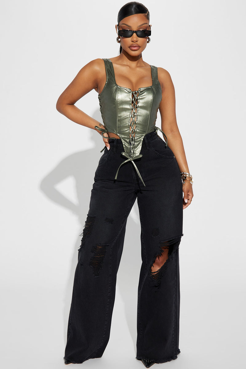 True To You Faux Leather Corset Top - Olive