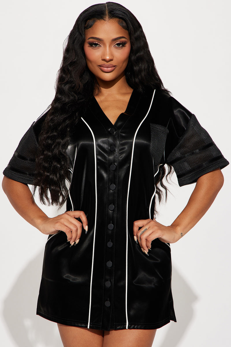 Plus Size Button Front Baseball Jersey Dress