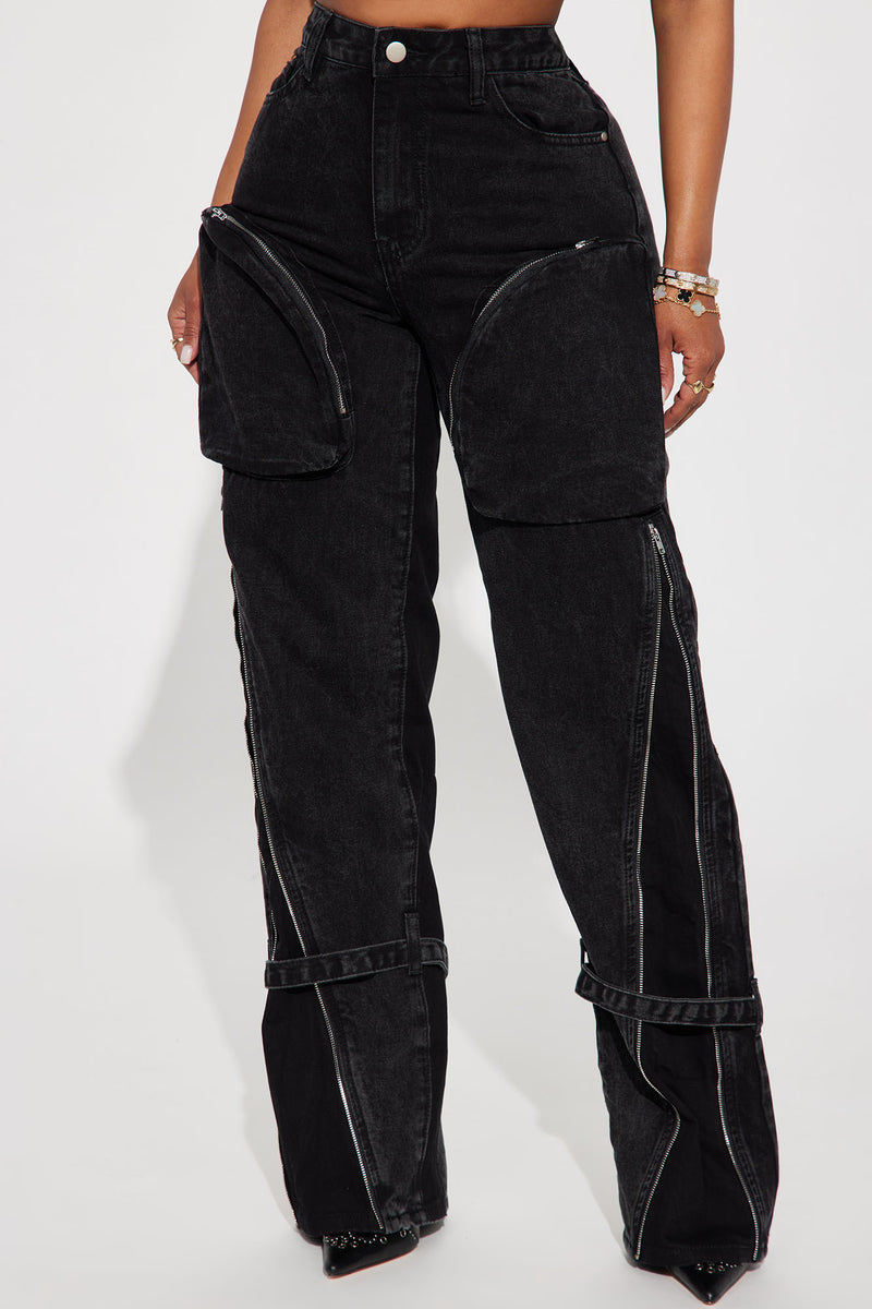 In The Mix Ankle Tie Cargo Jean - Black Wash, Fashion Nova, Jeans