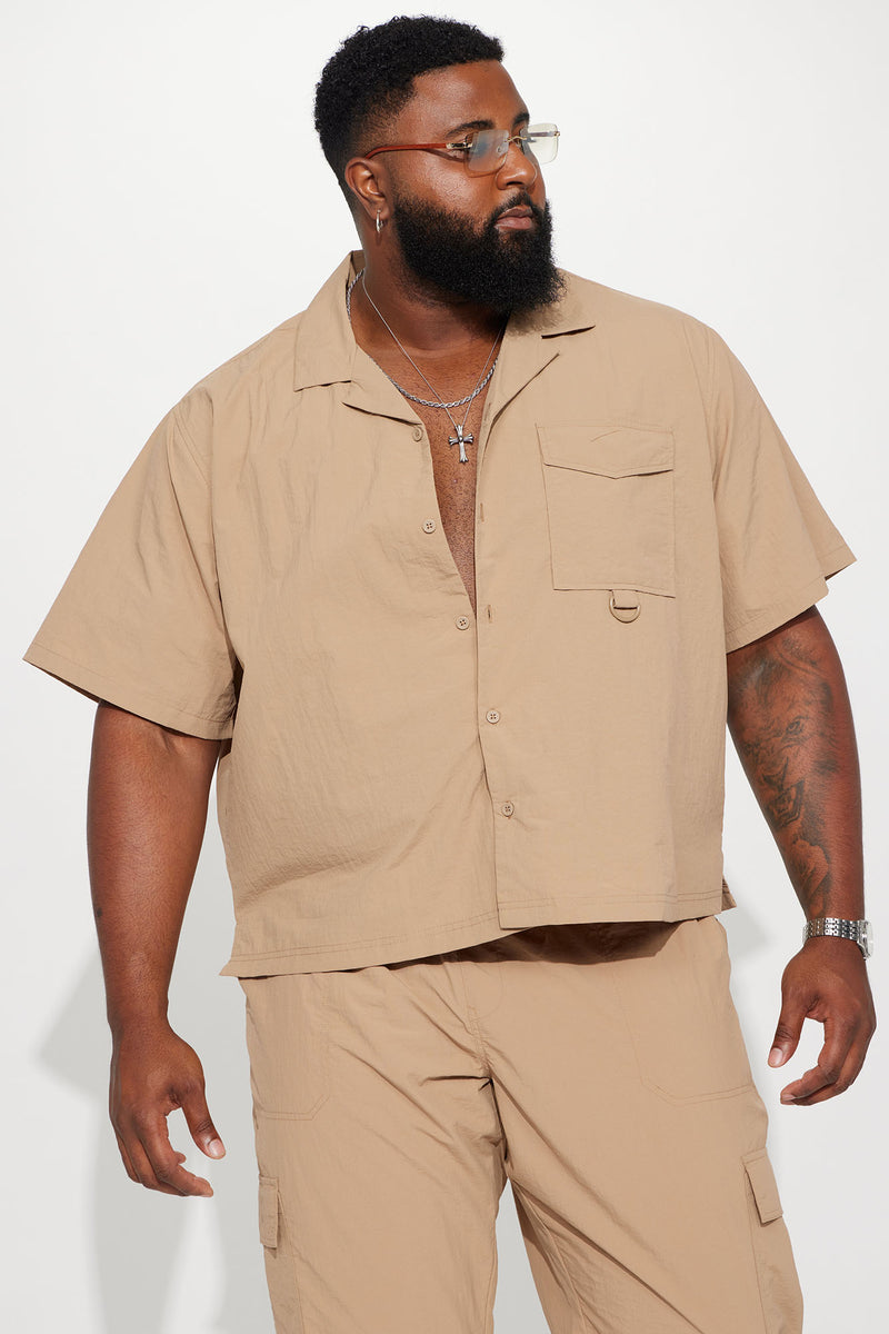 Upstream Nylon Utility Short Sleeve Button Up - Taupe | Fashion