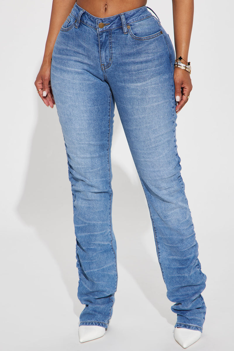 Plus Size Almost Famous Denim High Waist Stacked Joggers - Light Wash