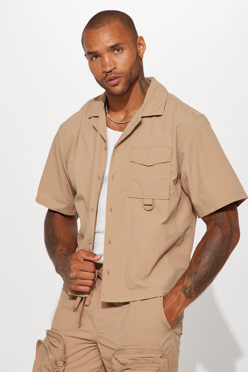 Upstream Nylon Utility Short Sleeve Button Up - Taupe | Fashion