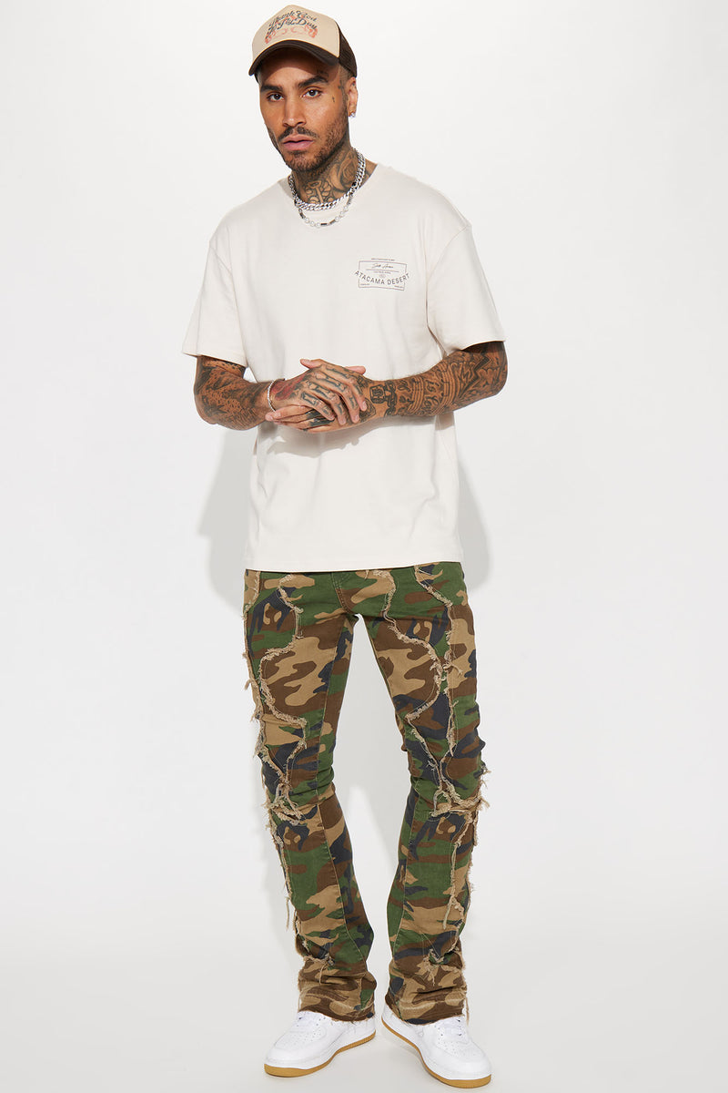 Feeling Good Ripped Stacked Skinny Flare Pants - Camouflage