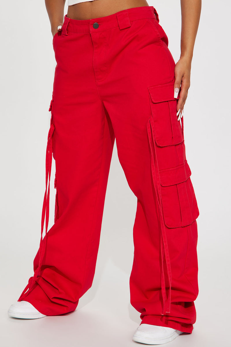  Pantalones cargo para mujer con cordón de cintura alta,  pantalones cargo bailarines callejeros, color rojo, talla M, Rojo - : Ropa,  Zapatos y Joyería