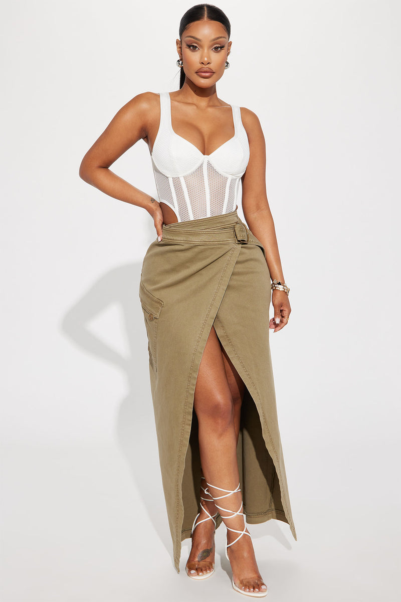 Turn It Around Wrap Maxi Skirt - Olive | Fashion Nova, Skirts