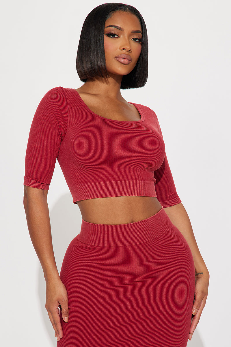 Nala Ribbed Skirt Set - Burgundy, Fashion Nova, Matching Sets