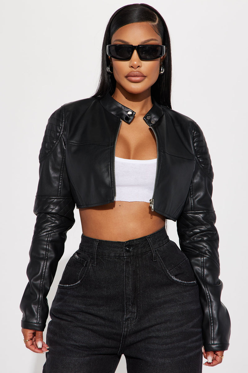 Black leather 2025 jacket fashion nova