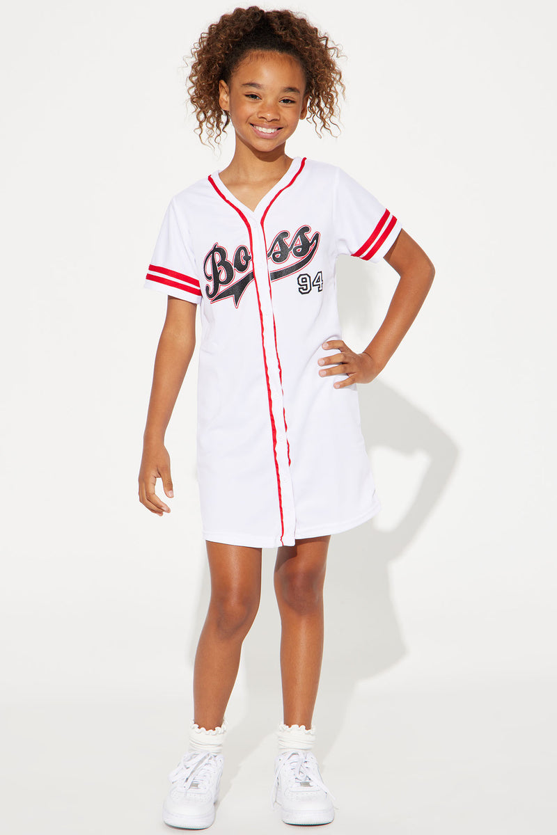 Mini Boss 94 Mesh Knit Baseball Jersey Dress - Black