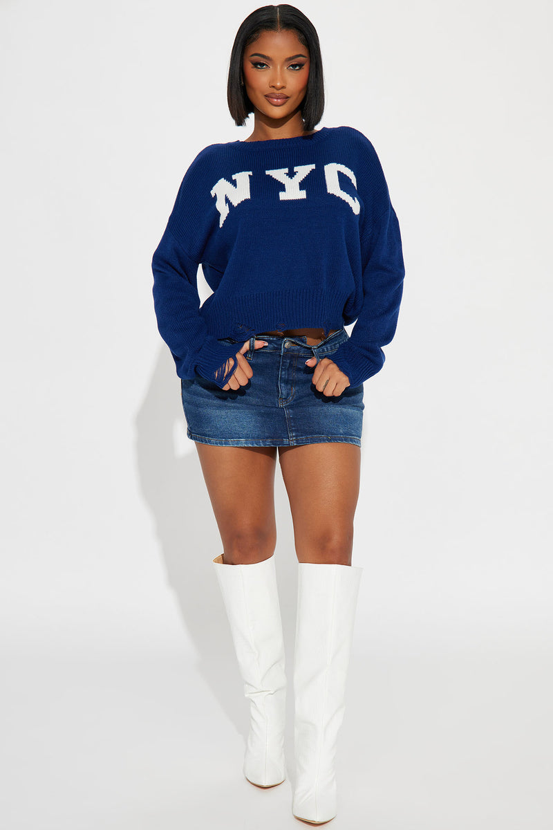 Women's Navy New York Yankees Lily V-Neck Pullover Sweatshirt