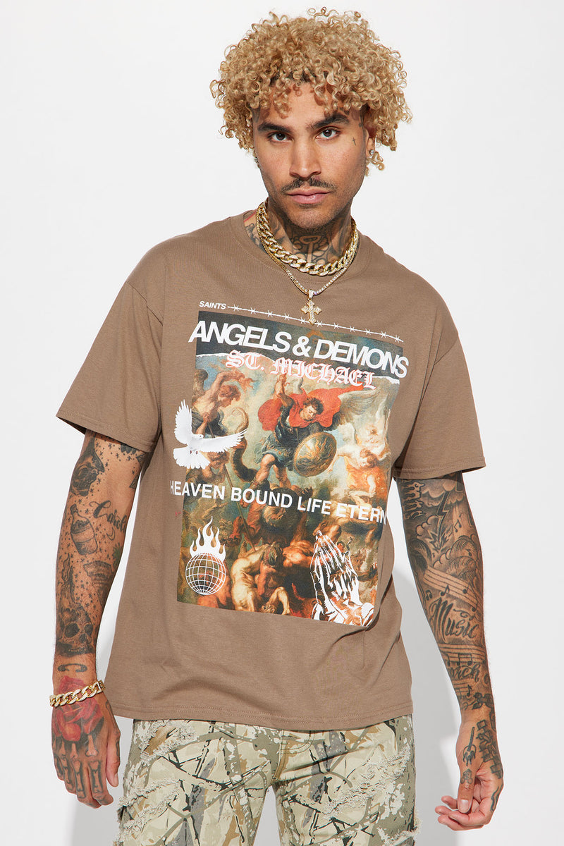 Men's Los Angeles Angel Short Sleeve Tee Shirt in Chocolate Brown Size Large by Fashion Nova