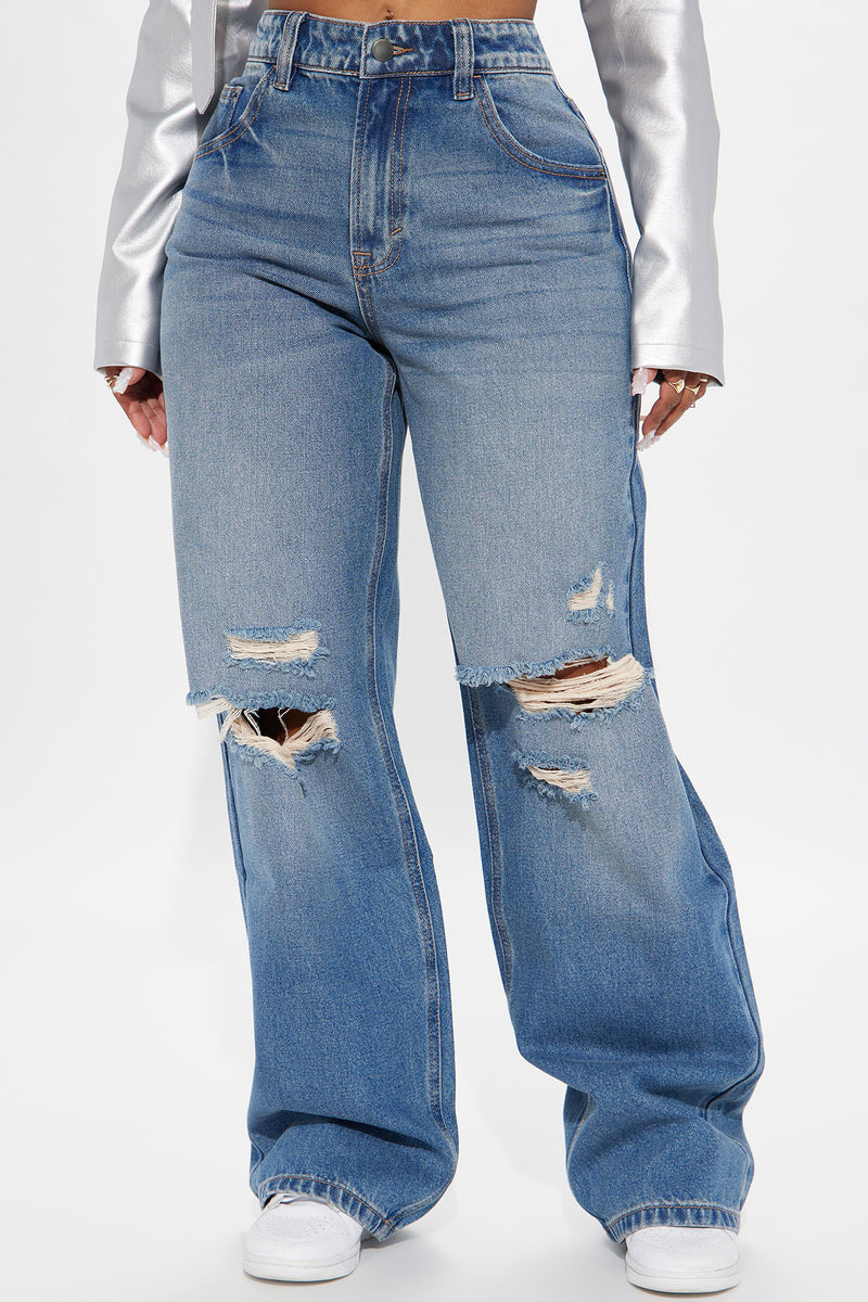 Message Received Loose Straight Leg Jeans - Medium Wash