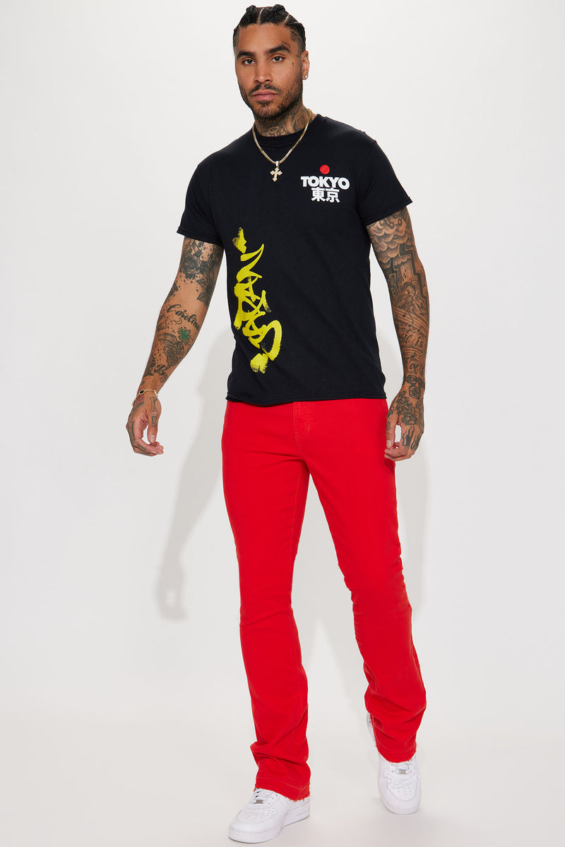 Top Off Slim Stacked Flare Cargo Pants - Red