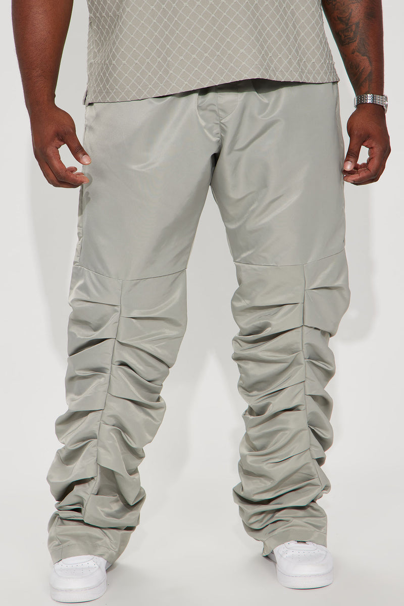 Pull Up Stacked Nylon Pants - Brown