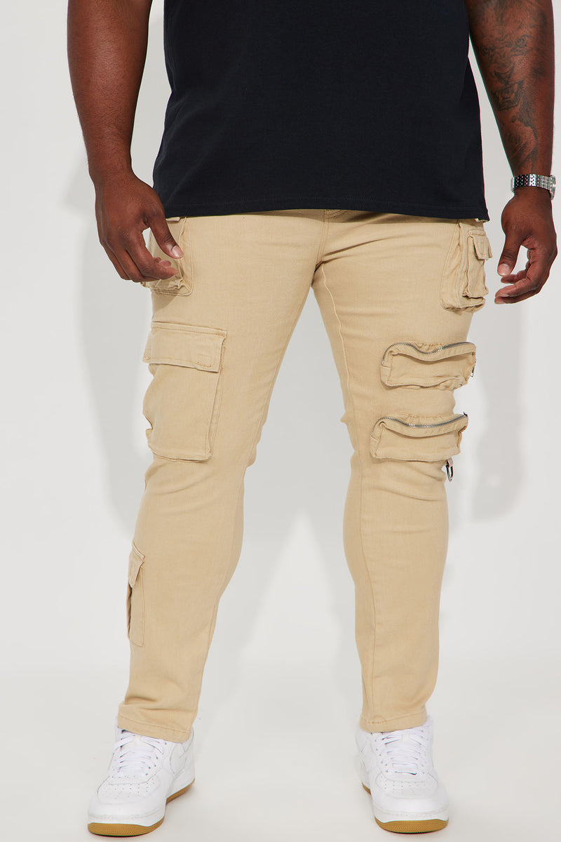 More Than One Cargo Pocket Slim Jeans - Khaki, Fashion Nova, Mens Jeans