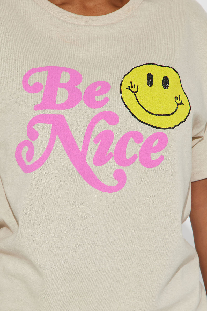 Be Nice Smiley Face Tee - Nude  Fashion Nova, Screens Tops and