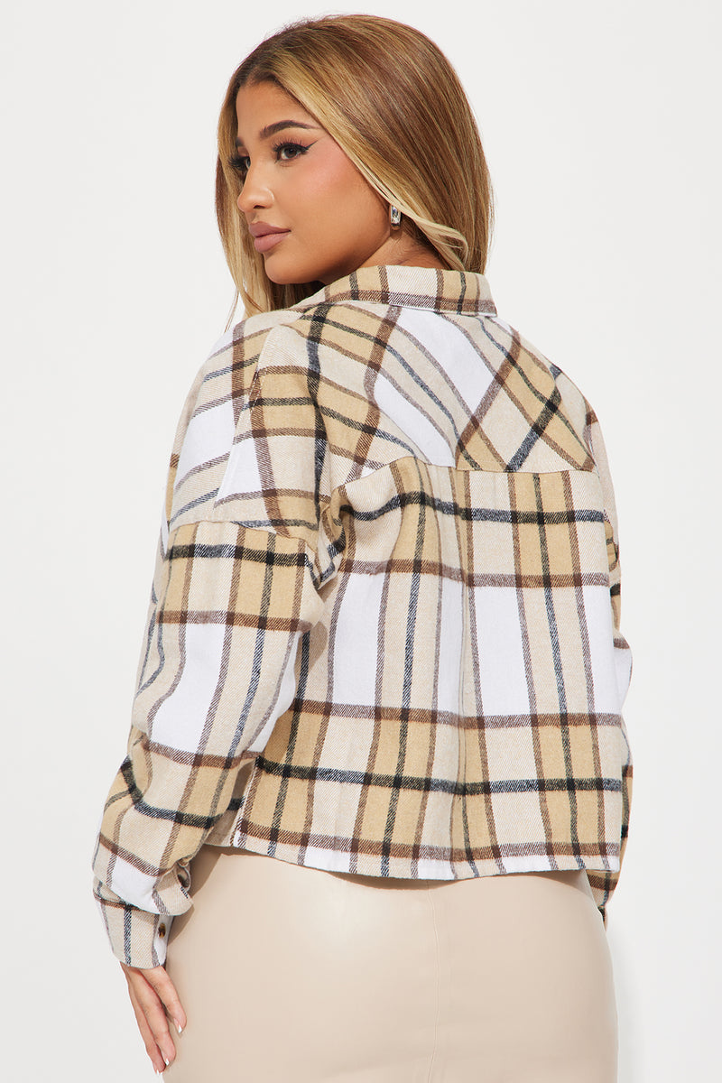 Fall Feeling Cropped Plaid Shirt - Brown Combo