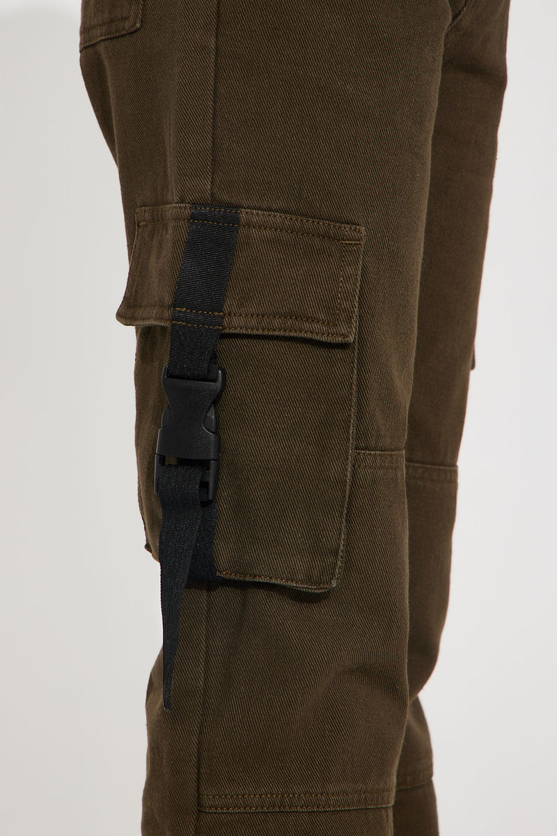 Mini Twill Ruched Ankle Cargo Pants - Olive