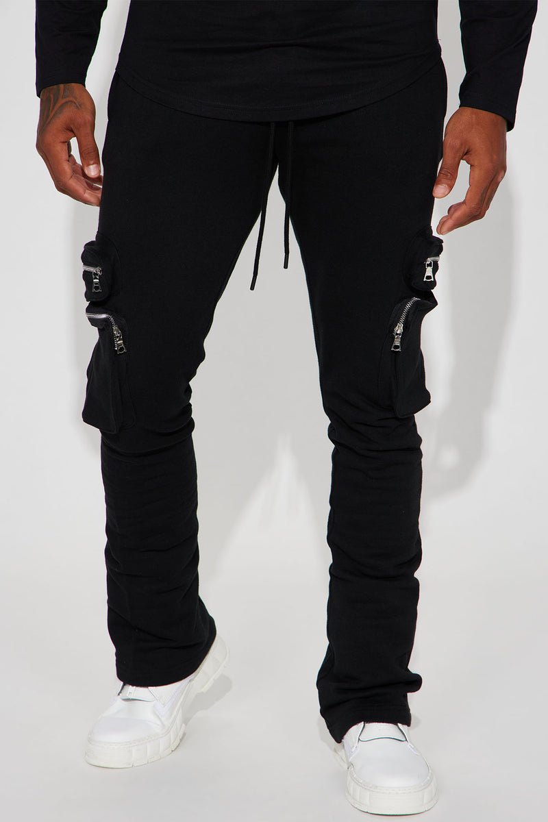 Tyson Skinny Stacked Flare Sweatpant - Black