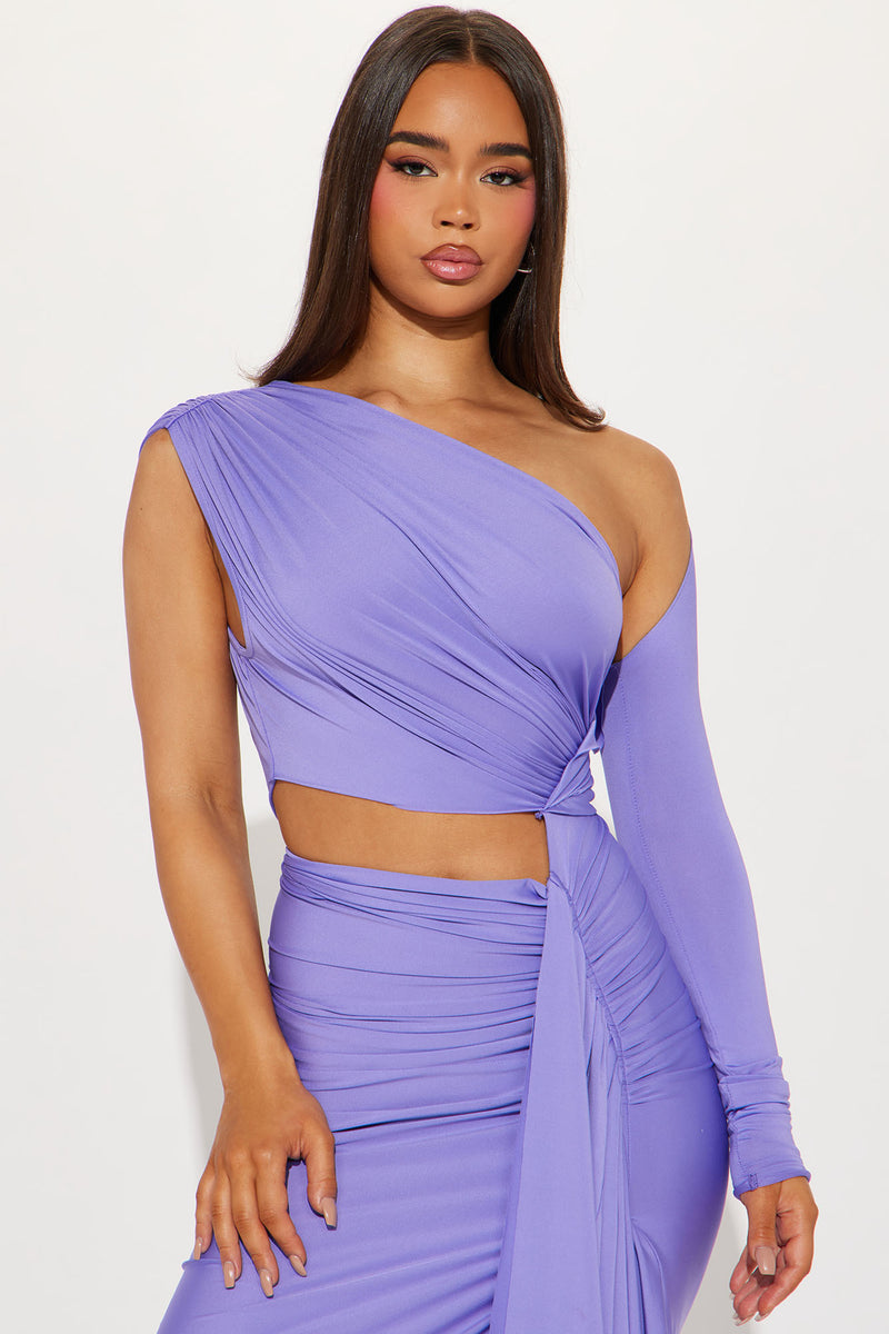 Sample One Shoulder Ruched Midi Dress, Dusty Purple – Jolie Moi Retail
