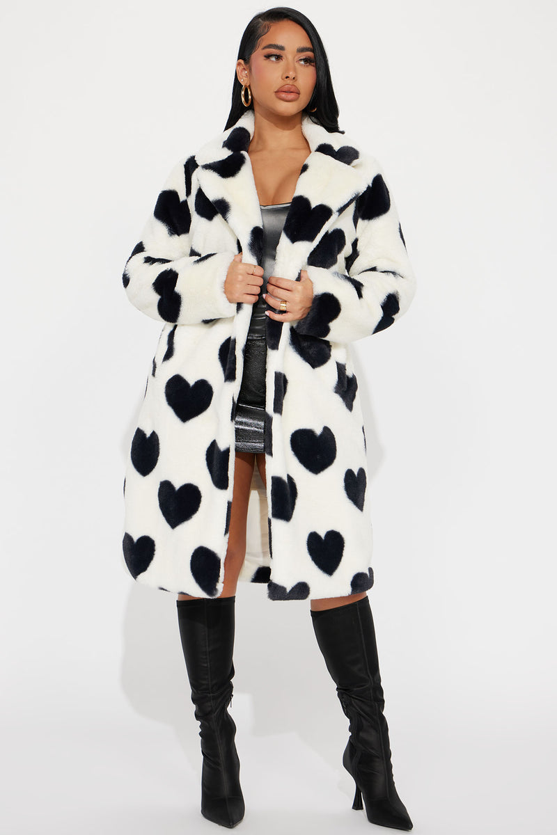 Game Of Love Faux Fur Coat - White/combo | Fashion Nova, Jackets