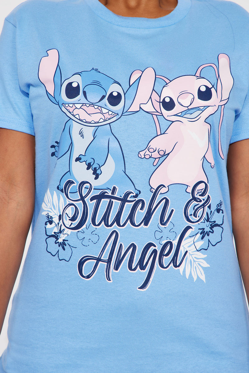 Stitch & Angel Graphic Tee - Blue, Fashion Nova, Screens Tops and Bottoms