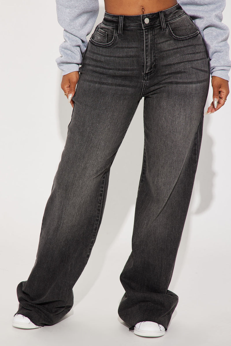 Not To Mention Stretch Wide Leg Jeans - Black Wash