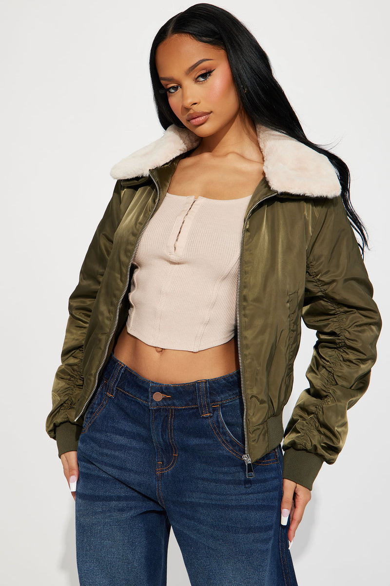 Khaki green bomber jacket on sale womens