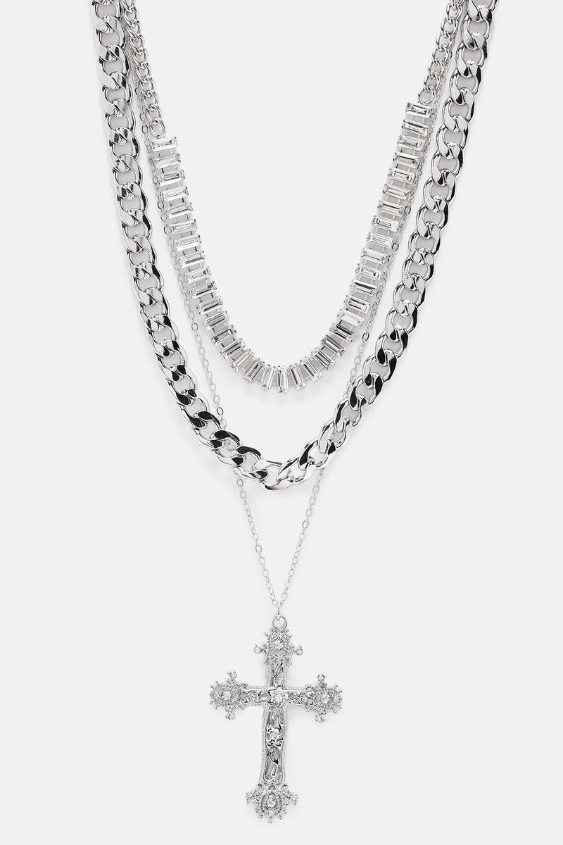 Viva Evita Cross Necklace . Silver