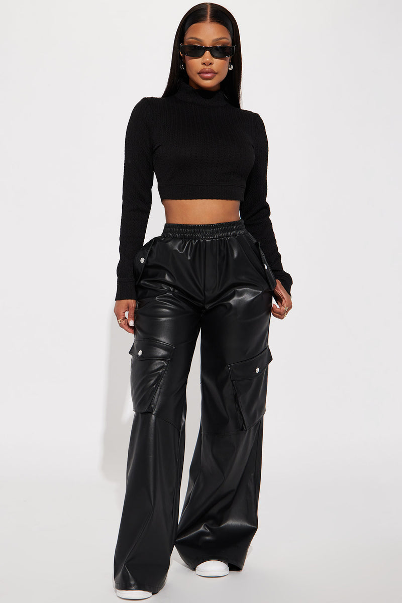 Agnus Long Sleeve Crop Top - Black, Fashion Nova, Basic Tops & Bodysuits