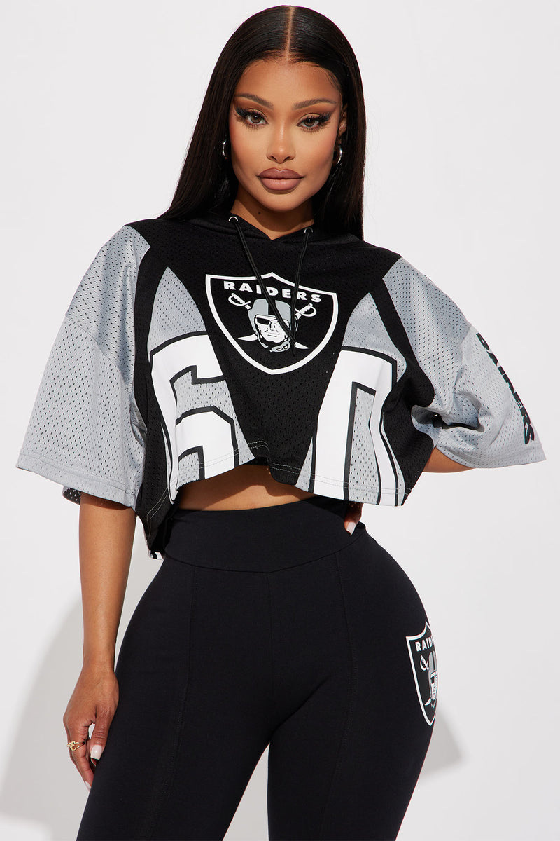 Women's Raiders Cropped Mesh Top Print in Black Size 3X by Fashion Nova