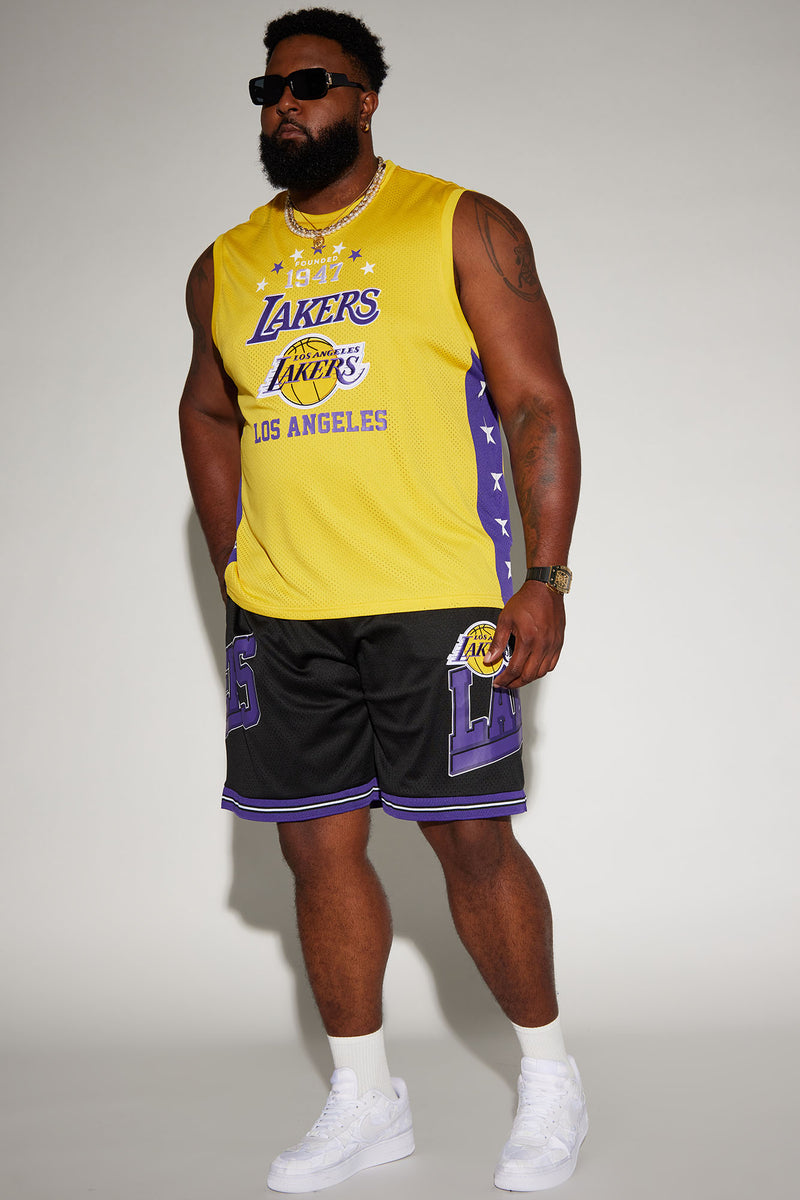 Men's Lakers on The Bias Mesh Shorts Combo in Purple Size XL by Fashion Nova