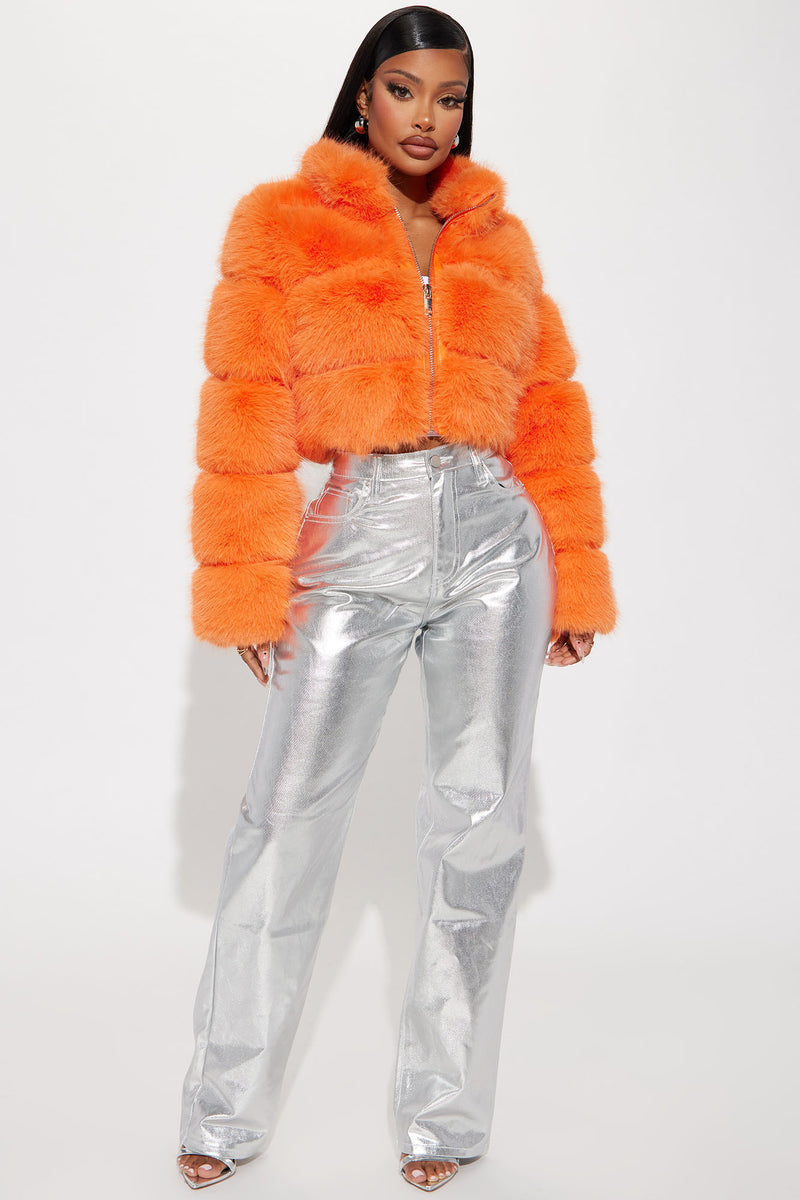 Lush Clothing Burnt Orange Faux Fur Jacket Large