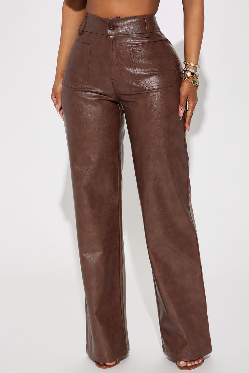 Women's Julia Faux Leather Trouser Pant in Chocolate Brown Size Medium by  Fashion Nova