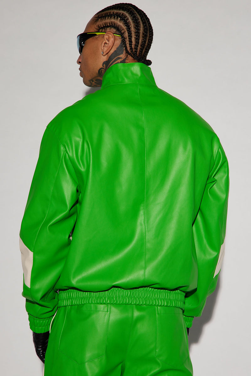 See Through You Faux Leather Track Jacket - Green/combo | Fashion Nova