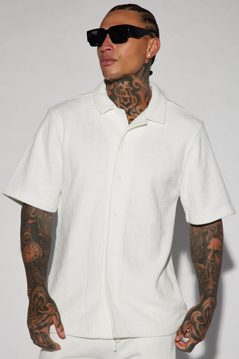 Dean Textured Long Sleeve Button Up Shirt - White, Fashion Nova, Mens  Shirts