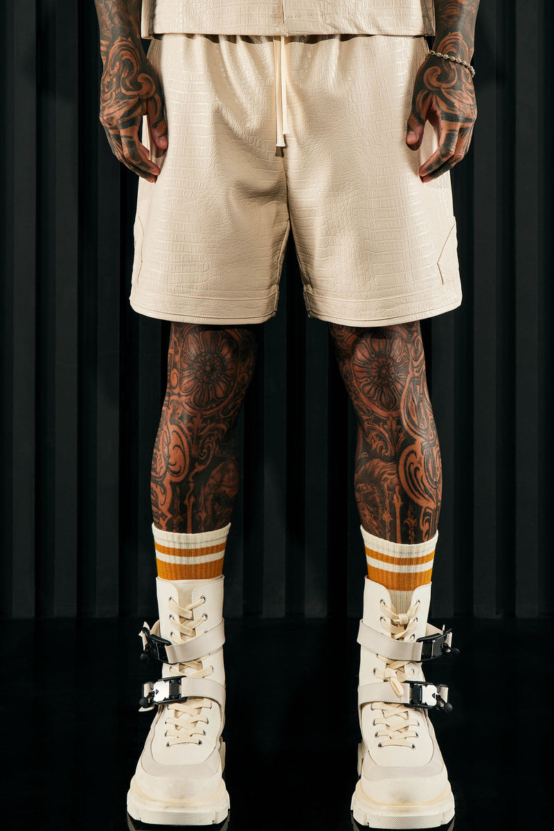Gotta Run Faux Croc Leather Basketball Shorts - Cream | Fashion